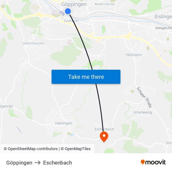 Göppingen to Eschenbach map