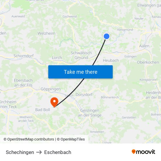 Schechingen to Eschenbach map