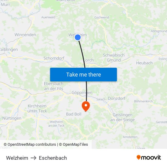 Welzheim to Eschenbach map