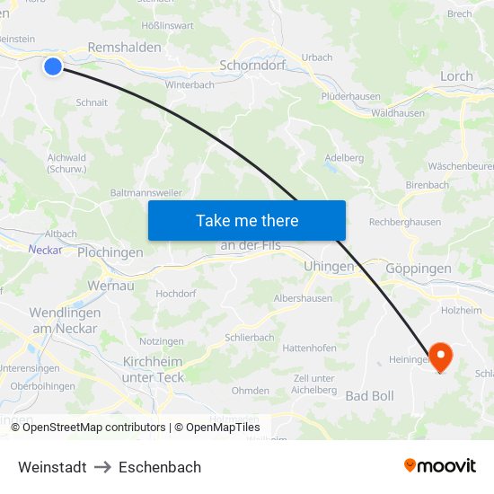 Weinstadt to Eschenbach map