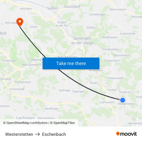 Westerstetten to Eschenbach map