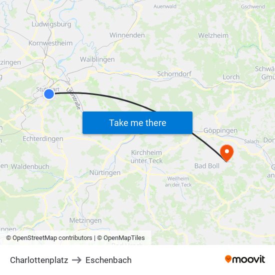 Charlottenplatz to Eschenbach map