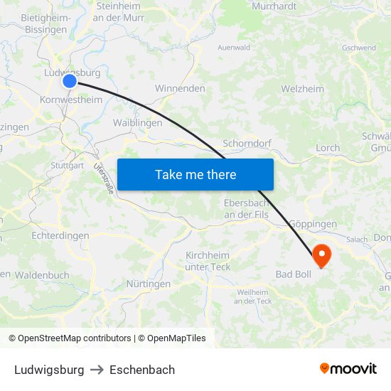 Ludwigsburg to Eschenbach map