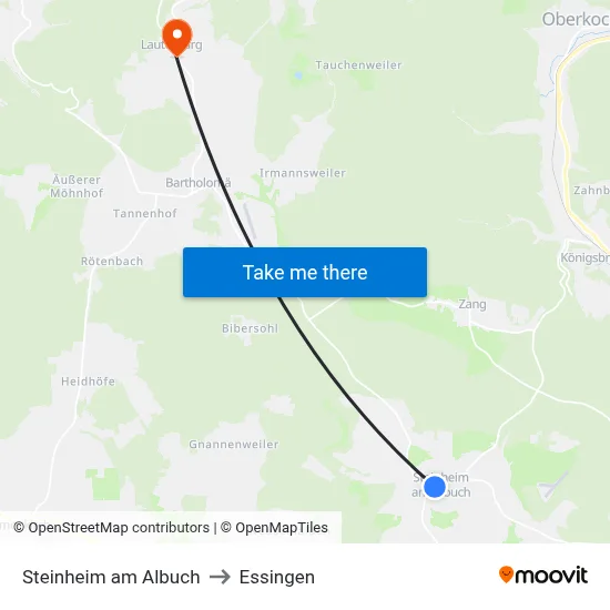 Steinheim am Albuch to Essingen map