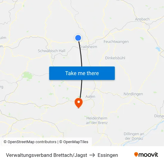 Verwaltungsverband Brettach/Jagst to Essingen map