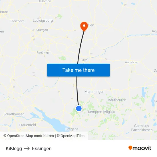 Kißlegg to Essingen map
