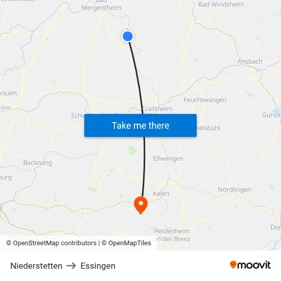 Niederstetten to Essingen map