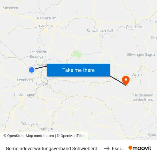 Gemeindeverwaltungsverband Schwieberdingen-Hemmingen to Essingen map