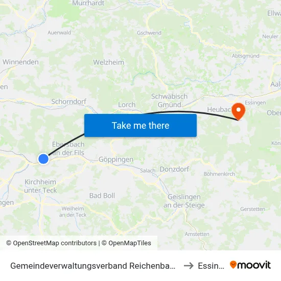 Gemeindeverwaltungsverband Reichenbach An Der Fils to Essingen map