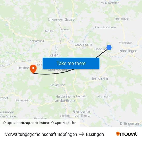 Verwaltungsgemeinschaft Bopfingen to Essingen map