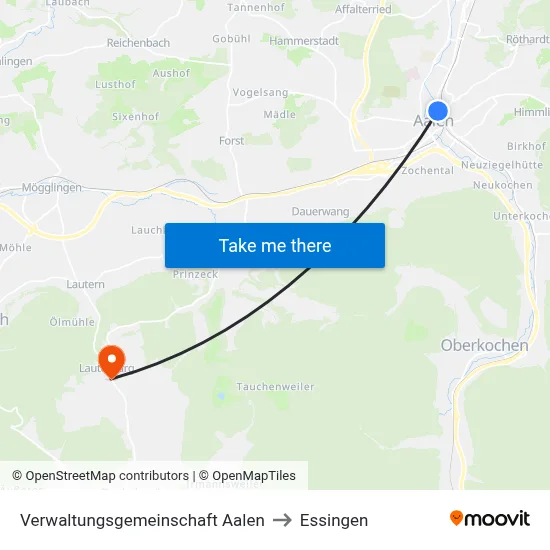 Verwaltungsgemeinschaft Aalen to Essingen map