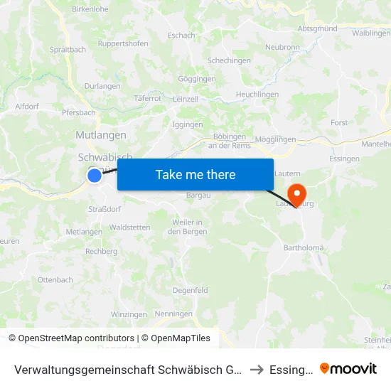 Verwaltungsgemeinschaft Schwäbisch Gmünd to Essingen map