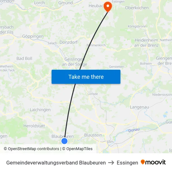 Gemeindeverwaltungsverband Blaubeuren to Essingen map