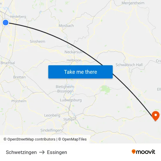 Schwetzingen to Essingen map