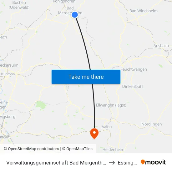 Verwaltungsgemeinschaft Bad Mergentheim to Essingen map