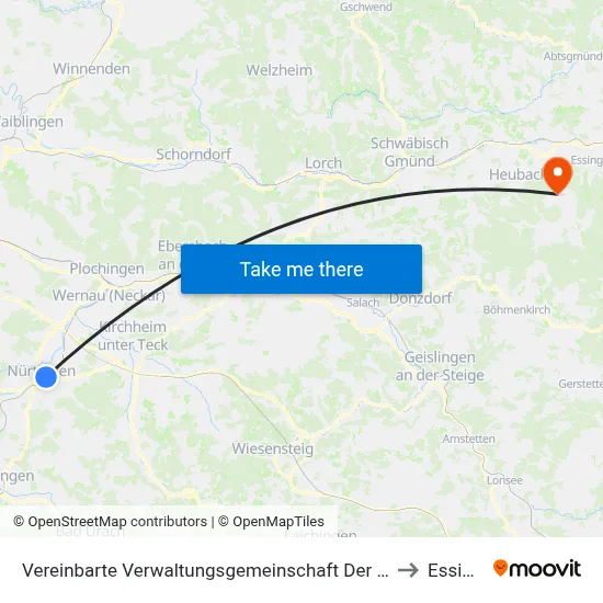 Vereinbarte Verwaltungsgemeinschaft Der Stadt Nürtingen to Essingen map