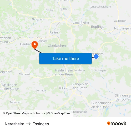 Neresheim to Essingen map