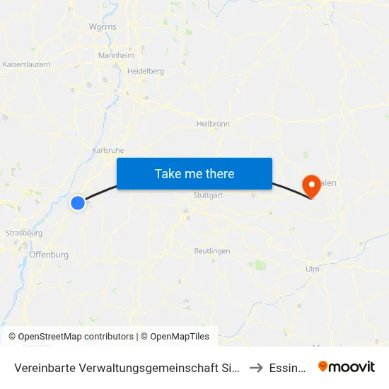 Vereinbarte Verwaltungsgemeinschaft Sinzheim to Essingen map