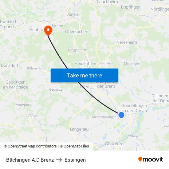 Bächingen A.D.Brenz to Essingen map