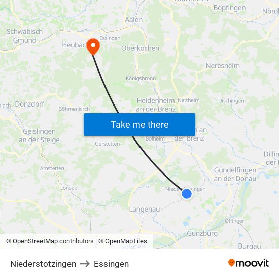 Niederstotzingen to Essingen map