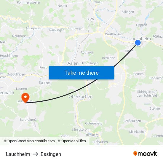 Lauchheim to Essingen map