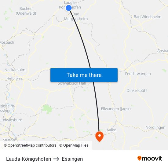 Lauda-Königshofen to Essingen map