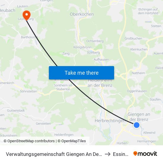 Verwaltungsgemeinschaft Giengen An Der Brenz to Essingen map