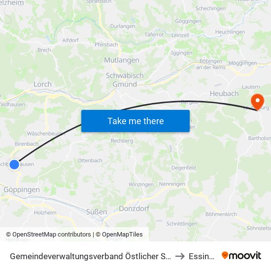 Gemeindeverwaltungsverband Östlicher Schurwald to Essingen map