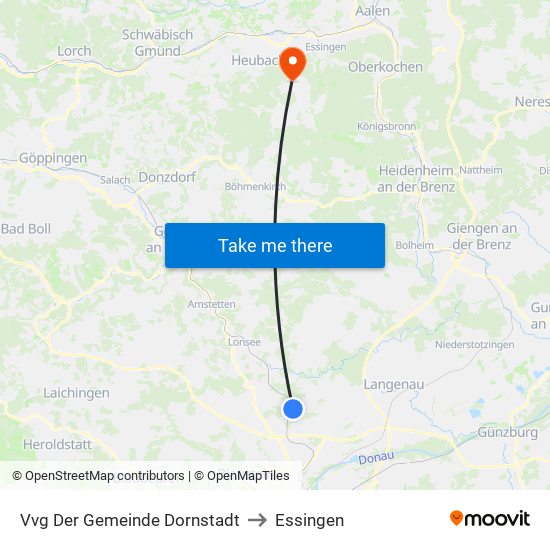 Vvg Der Gemeinde Dornstadt to Essingen map
