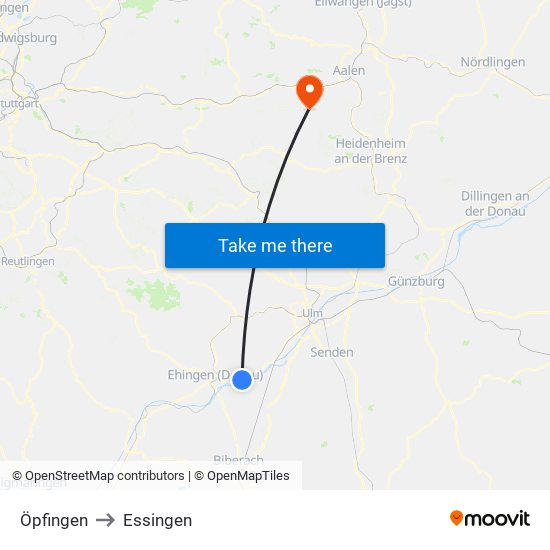 Öpfingen to Essingen map
