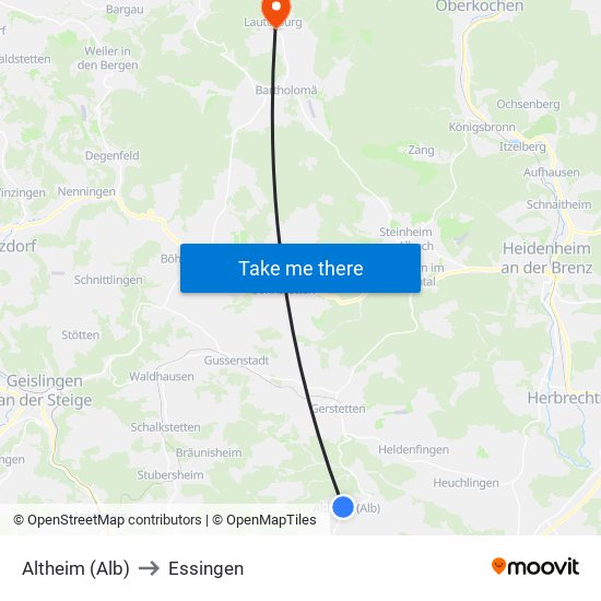 Altheim (Alb) to Essingen map