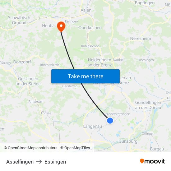 Asselfingen to Essingen map