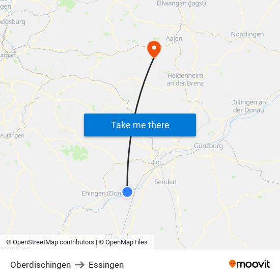 Oberdischingen to Essingen map