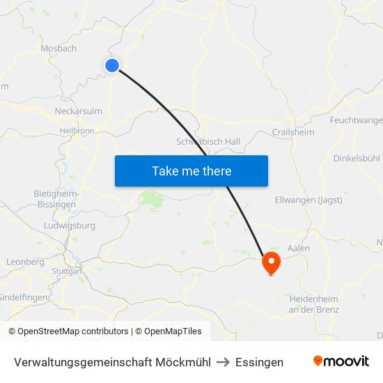 Verwaltungsgemeinschaft Möckmühl to Essingen map