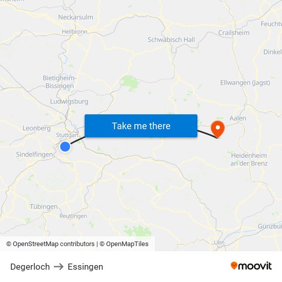 Degerloch to Essingen map