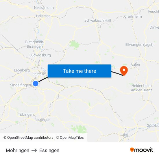 Möhringen to Essingen map