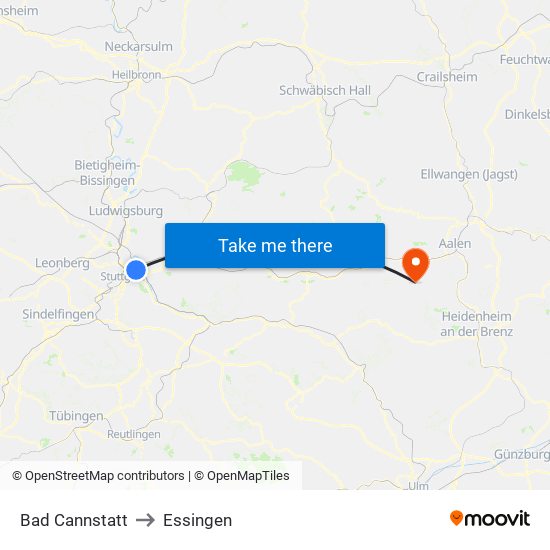Bad Cannstatt to Essingen map