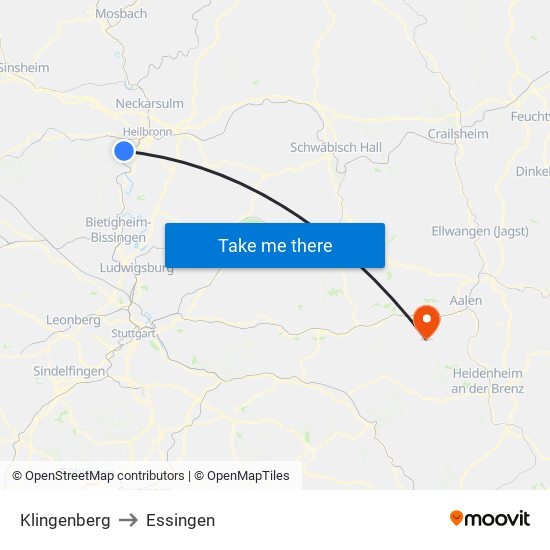 Klingenberg to Essingen map