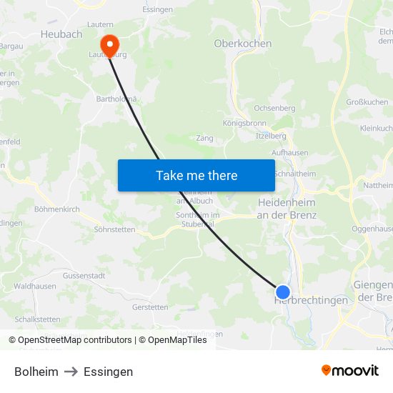 Bolheim to Essingen map