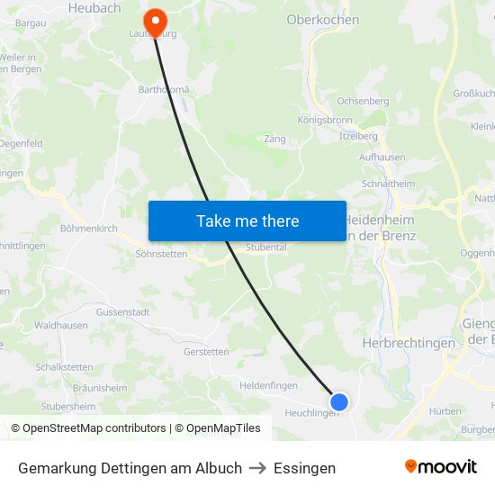 Gemarkung Dettingen am Albuch to Essingen map