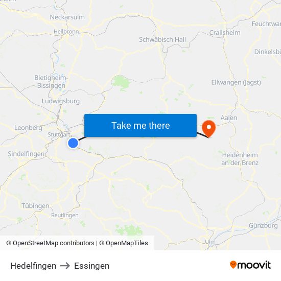 Hedelfingen to Essingen map