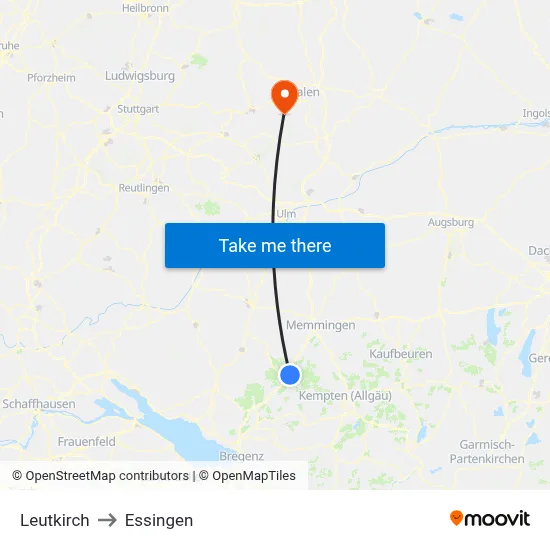 Leutkirch to Essingen map