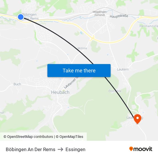 Böbingen An Der Rems to Essingen map
