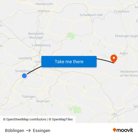 Böblingen to Essingen map