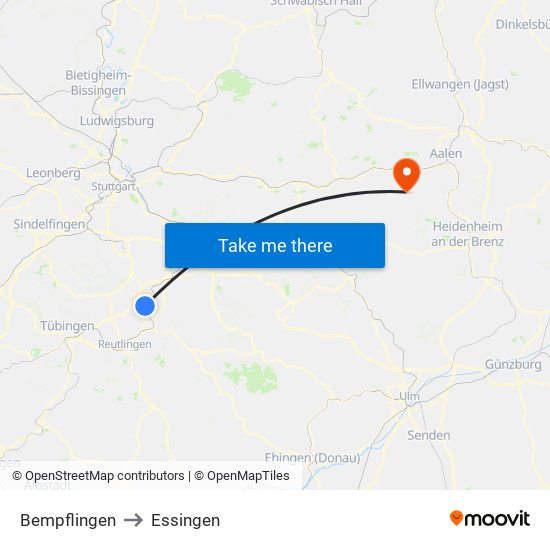 Bempflingen to Essingen map