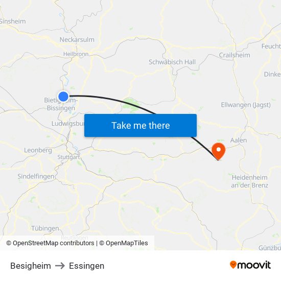 Besigheim to Essingen map