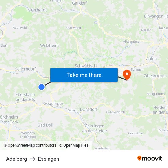 Adelberg to Essingen map
