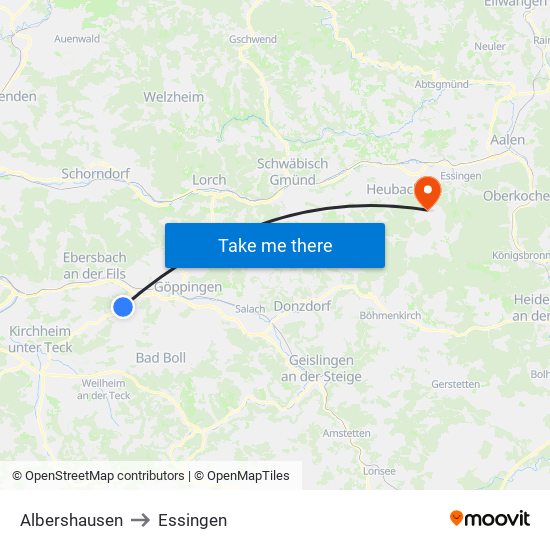 Albershausen to Essingen map