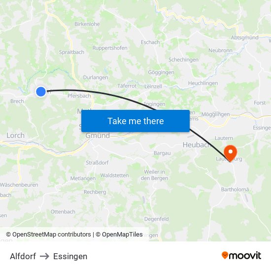 Alfdorf to Essingen map