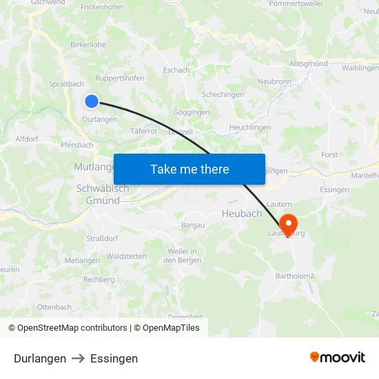 Durlangen to Essingen map